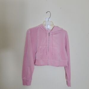 Colsie Light Pink Zip-Up Cropped Hoodie Size L